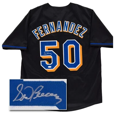 Camiseta de béisbol negra personalizada firmada por Sid Fernández (JSA COA) de los Mets de Nueva York Foto 1 de 4