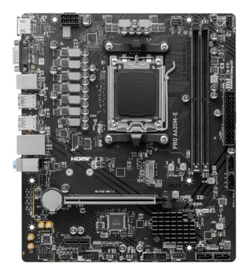MSI PRO A620M-E Motherboard AMD A620 Sockel AM5 micro ATX DDR5 96GB 6000MHz PCIe - Imagen 1 de 4