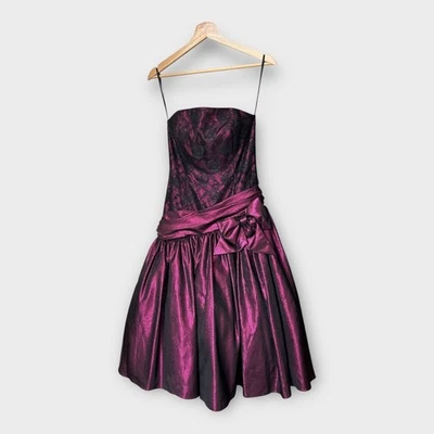 Vestido Formal Vintage Años 80 Loralie Encaje Metálico Púrpura Sin Tirantes Talla 6 Gótico Punk Foto 1 de 4