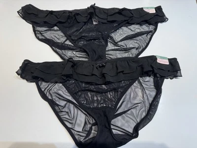 NWT 2 Pairs Lane Bryant Cacique Ruffled Bikini Panties Size 22/24 Black Mesh - Image 1 of 4