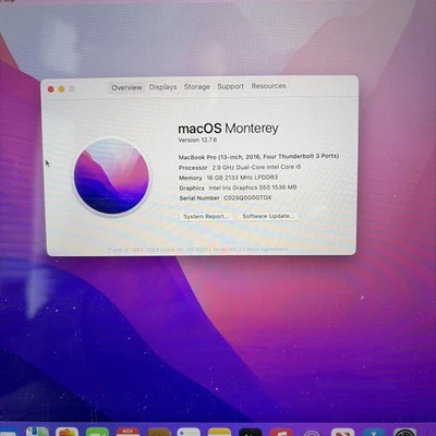 MacBook Pro 13" A1706 2016 Logic Board i5 2.9 Ghz 16gb  -01 EMC 3071 S4123 - Image 1 of 2