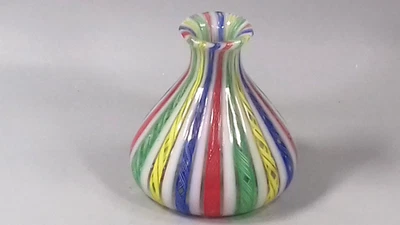 VINTAGE MURANO LATTICINO GLASS SQUAT VASE MCM - image 1 of 4