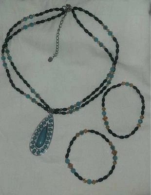 Juego de collar y pulsera de joyería de moda turquesa Foto 1 de 3