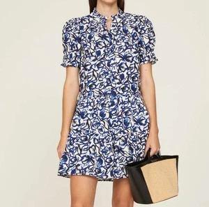Apiece Apart Las Alturas White Blue Floral Puff Sleeve A-Line Mini Dress XS (I8) - Picture 1 of 13