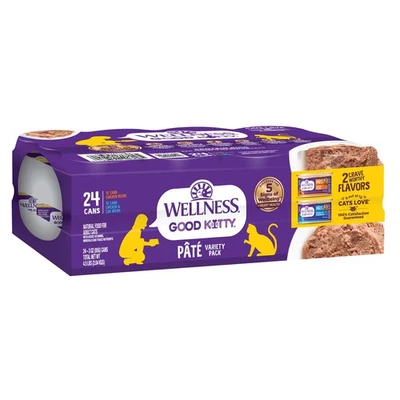 Paquete de variedad de paté de comida húmeda para gatos Wellness Good Kitty, 3 oz, 24 unidades Foto 1 de 4
