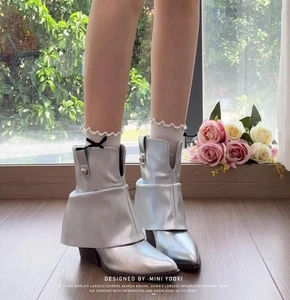 Women's Ankle Boots Winter New Silver Fashion Pointed Toe Thick High-heel Boots - Picture 1 of 9