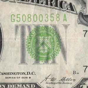 1928 B Gold Clause $10 Ten Dollar Bill Light Vivid Yellow Green Seal Chicago A - Picture 1 of 12