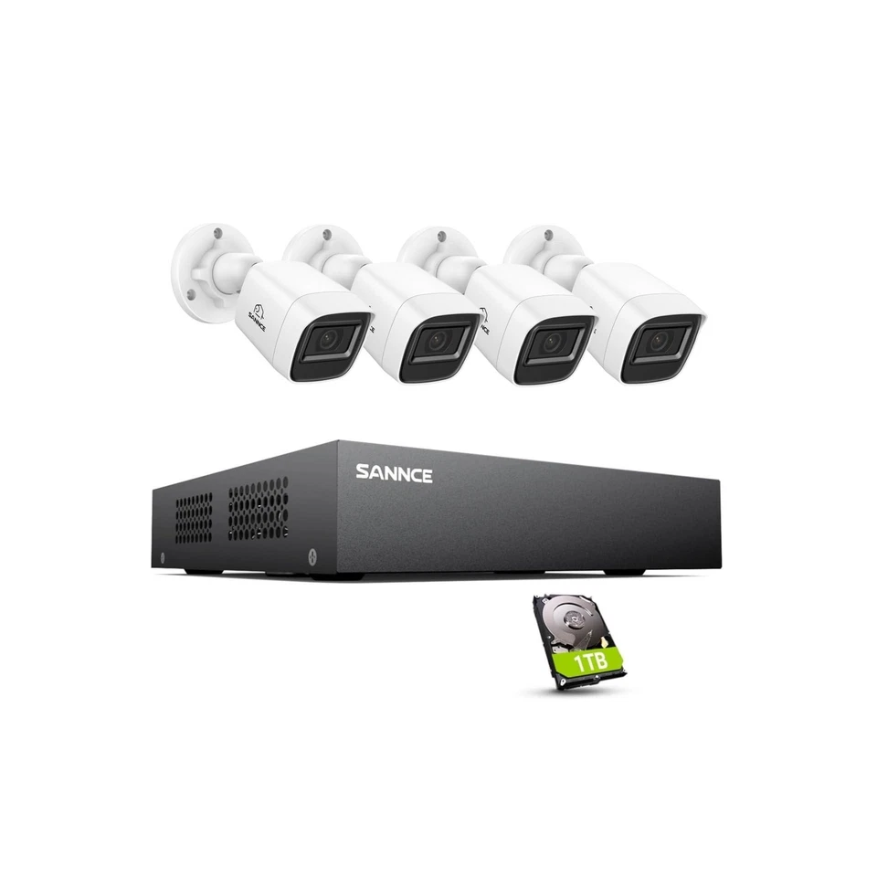 SANNCE 8CH 1080P Security Camera System DVR and 4x2.0MP Indoor Outdoor IP66 W... - Image 1 of 4