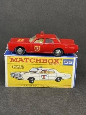 Vintage Lesney Matchbox 55 Mercury Red Dome Fire Chief Disc Wheels Repro Box. - Image 1 of 4