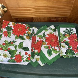 Vintage Hand Made Poinsettia Table Cloth And Place Mats Christmas  - Picture 1 of 4
