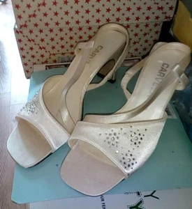 SCHÖNE CARVELA ELFENBEIN SATIN PEEPTOE PANTOLETTEN GRÖßE UK 3 EU 36, HOCHZEIT, VERPACKT, NEU - Bild 1 von 5