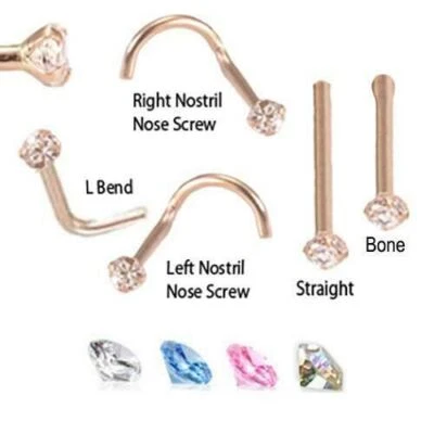 Anillo nariz oro rosa 14K tornillo L hueso curvado circonita cúbica 20G 18G 22G Foto 1 de 2