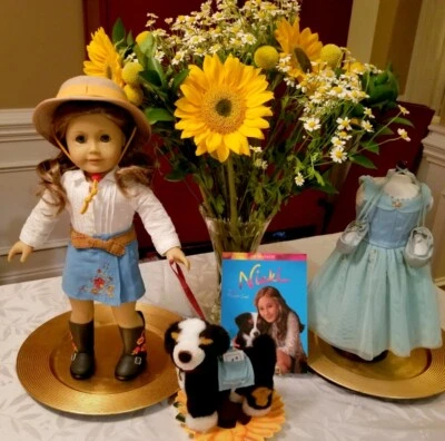 American Girl Nicki Doll & Dog With Saige Parade Hat Boots & Ballet Recital Lot - Image 1 of 4