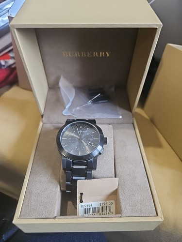 NUOVO OROLOGIO CRONOGRAFO DA UOMO ORIGINALE BURBERRY BU9354 QUADRANTE NERO GRIGIO THE CITY