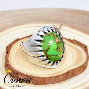 Green Copper Turquoise 925 Sterling Silver Men's Ring Punk Ring - Size US 6-14 - Picture 1 of 3