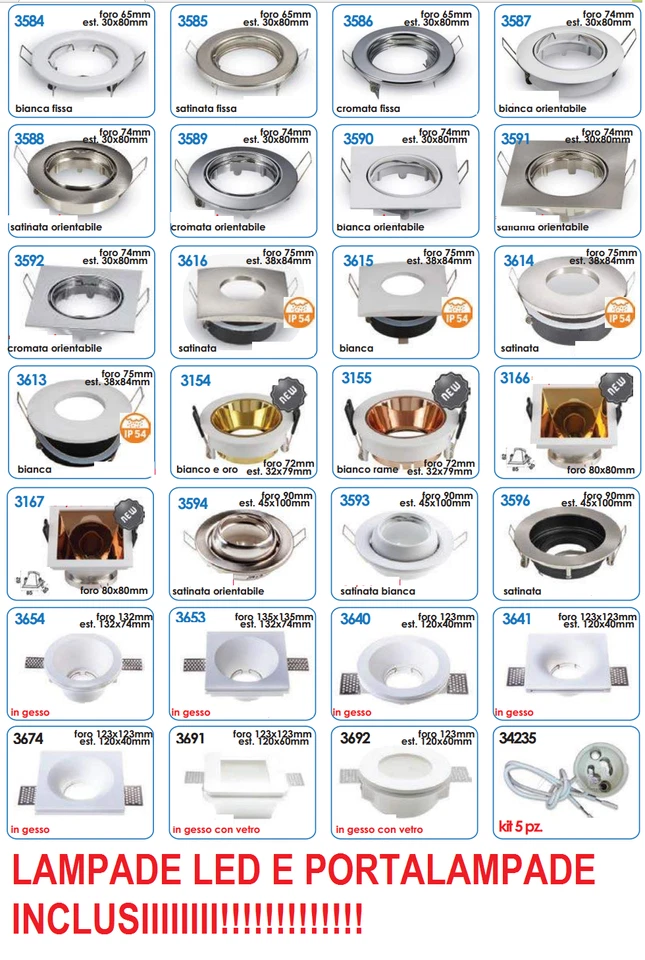 FARETTI PER CARTONGESSO DA INCASSO VETRO METALLO CROMO BIANCO GLITTER BRILLANTE - Immagine 1 di 1