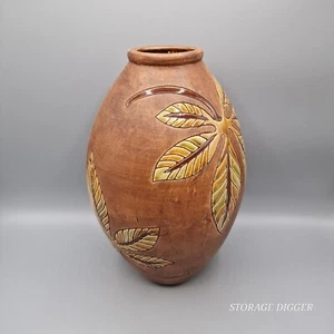 Vintage Pier 1 Imports Brown Ceramic Leaf Vase Hand Crafted Pottery 12" Tall - Picture 1 of 11