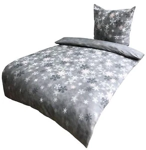 Thermofleece Bettwäsche 135x200 cm Kristall Schneeflocken grau weiß rosa Winter - Bild 1 von 3