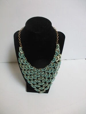 Collar llamativo babero correo cadena esmalte color turquesa en tono dorado Foto 1 de 4