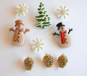 Adornos con botones de Navidad Pasada/Hombre de nieve antiguo ~ conos de pino ~ árboles - Imagen 1 de 3