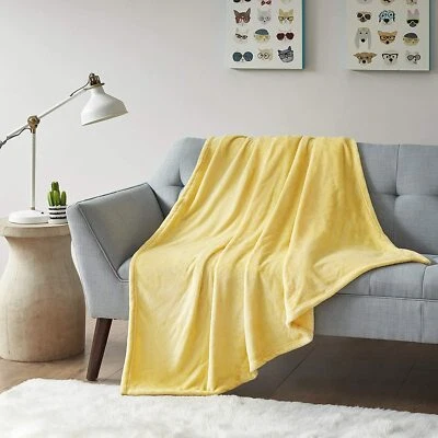 Intelligent Design Microlight Plush Luxury Oversized Throw Yellow 60x70 Premium  - Image 1 of 2