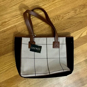 BRAND NEW Lauren Ralph Lauren Polo Houndstooth Plaid Satchel Handbag ❤️kc15m2 - Picture 1 of 7