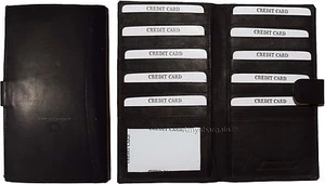 Funda de cuero para chequera organizador de identificación de tarjetas de crédito múltiple negra 19 tarjetero nuevo - Imagen 1 de 12