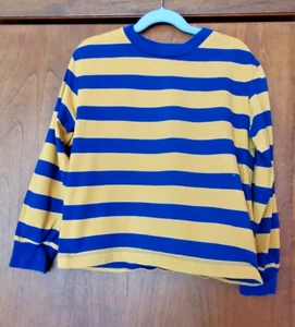 GAP LONG SLEEVE CLASSIC COTTON STRIPED BLUE YELLOW T- SHIRT SIZE 6/7 - Picture 1 of 3