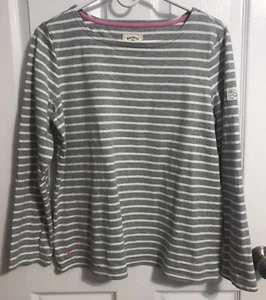 Joules Mariners Grade Harbour Jersey Top Size US 10 Gray Ecru Stripe 100% Cotton - Picture 1 of 6