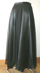 Vintage Frank Usher Black Satin and Chiffon Inserts Midi Skirt UK 12 Repaired - Picture 1 of 9