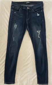 Express Stretch Jean Legging Distressed Dark Wash Mid Rise Size 6 Regular - Picture 1 of 5