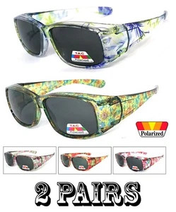 2 pares de gafas de sol con estampado floral diamantes de imitación ajustadas sobre gafas de sol polarizadas gafas Rx - Imagen 1 de 19