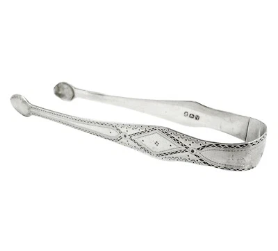 Pinça de açúcar antiga George III prata esterlina corte brilhante, George Hindmarsh 1791 - Imagem 1 de 4