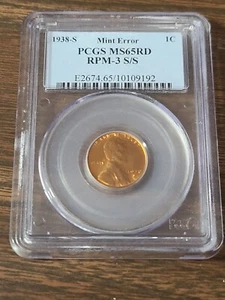 1938 S/S Lincoln Cent PCGS MS66RD RPM-3 Variety Coin 1C - Bild 1 von 2