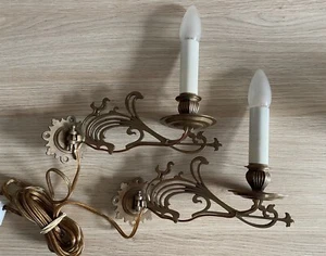 Paar Jugendstil Wandlampen Klavierleuchter Appliken Messing Antik  - Bild 1 von 11