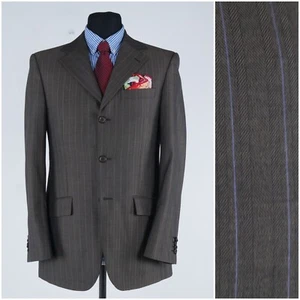 Mens Striped Brown Blazer 40R UK Size PROJECT MODA Wool Sport Coat Jacket - Picture 1 of 13