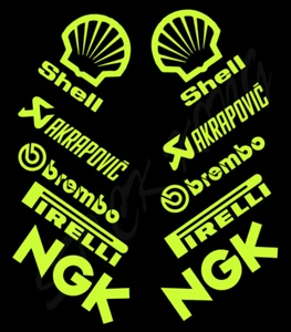 10 x fluoreszierende gelbe Motorrad Bauch Sponsor Rennen Vinyl Aufkleber Abziehbilder  - Bild 1 von 1