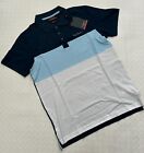 Mens Pierre Cardin Stripe Polo Shirt Navy Blue Aqua White Size S Small