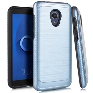 For Alcatel Avalon V (2019) Slim Lining Brush Hybrid Case Cover + Tempered Glass - Picture 1 of 4