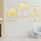 3er-Set Gold Wanddeko Blätter mit Blumen Metall Wandschmuck Dekoration 60X40X1cm