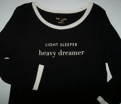 NUEVO CON ETIQUETAS Kate Spade Negro/Marfil LIGHT SLEEPER~HEAVY DREAMER Camisa para Dormir Camisón S Foto 1 de 4
