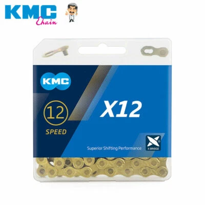 Cadena de bicicleta de carretera KMC X12 12 velocidades dorada 126 eslabones para Campy Shimano SRAM Foto 1 de 4