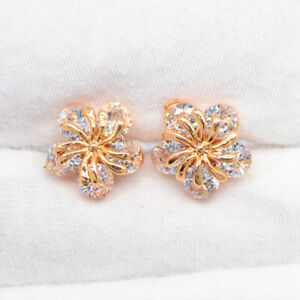 18K Yellow Gold Filled Women Clear Topaz Cute Flower Stud Earrings Jewelry