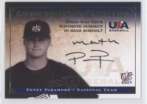 2008 USA Baseball National Teams Team Question & Answer Petey Paramore Auto - Picture 1 of 3