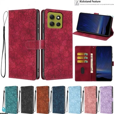 Flower Embossed Wallet Case Phone Cover for Motorola G86 G56 G05 G15 G75 G55 G35 - Image 1 of 4