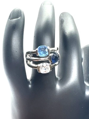 Anillo Banda Damas Lia Sophia Riviera Diseñador Circonita cúbica Azul y Transparente Tono Plata Talla 6 Foto 1 de 4