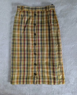 Falda De Colección Cavita Amarilla a Cuadros Talla 12 Botones Luz Frontal Academia Preppy Teacher Foto 1 de 4