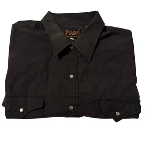 Vtg Plains Western Wear Pearl Snap Shirt Men's XL Short Sleeve Cowboy Dark Color - Picture 1 of 7