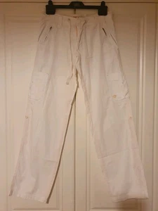 ROXY White Cargo Trousers With Pink Stiching. Can Be Made 3/4 Length Size M - Picture 1 of 14