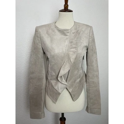 BCBGMaxAzria Jacket Women Sz S Kidd Faux Leather Moto Ruffled Single Breast Tan - Image 1 of 4